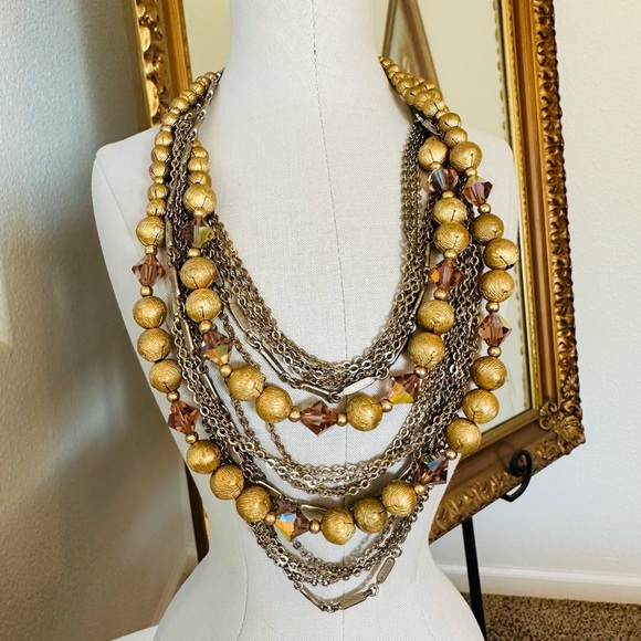 Rare Vintage Deco Topaz Rhinestone Runway Necklace - Picture 3 of 16